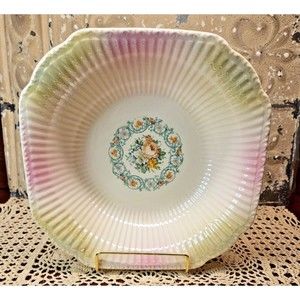 Vintage Crown Ivory 734 Pearlescent Serving Bowl with Floral Pattern (read)